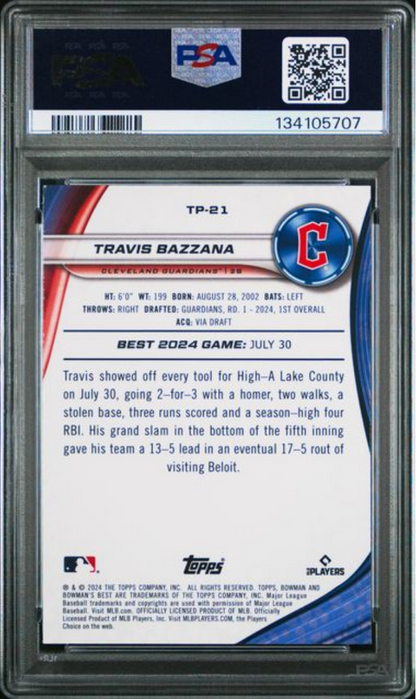 Graded 2024 Topps Bowmans Best Travis Bazzana #TP21 Top Prospects Rookie RC Baseball Card PSA 10 Gem Mint