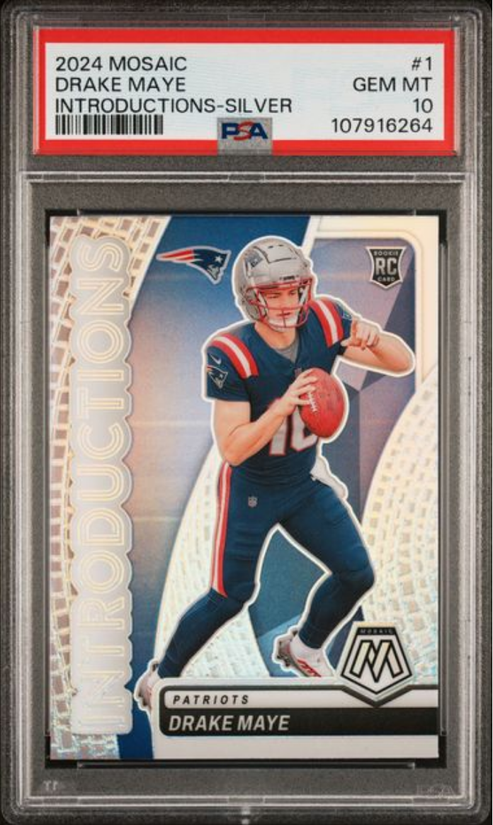 Graded 2024 Panini Mosaic Drake Maye #1 Introductions Silver Rookie RC Football Card PSA 10 Gem Mint
