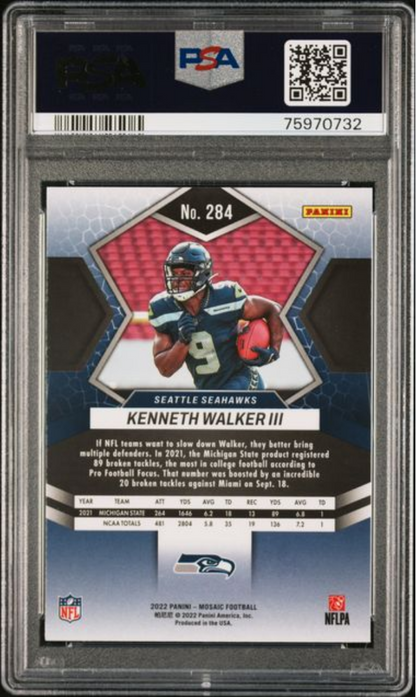 Graded 2022 Panini Mosaic Kenneth Walker III #284 Rookie RC Football Card PSA 10 Gem Mint