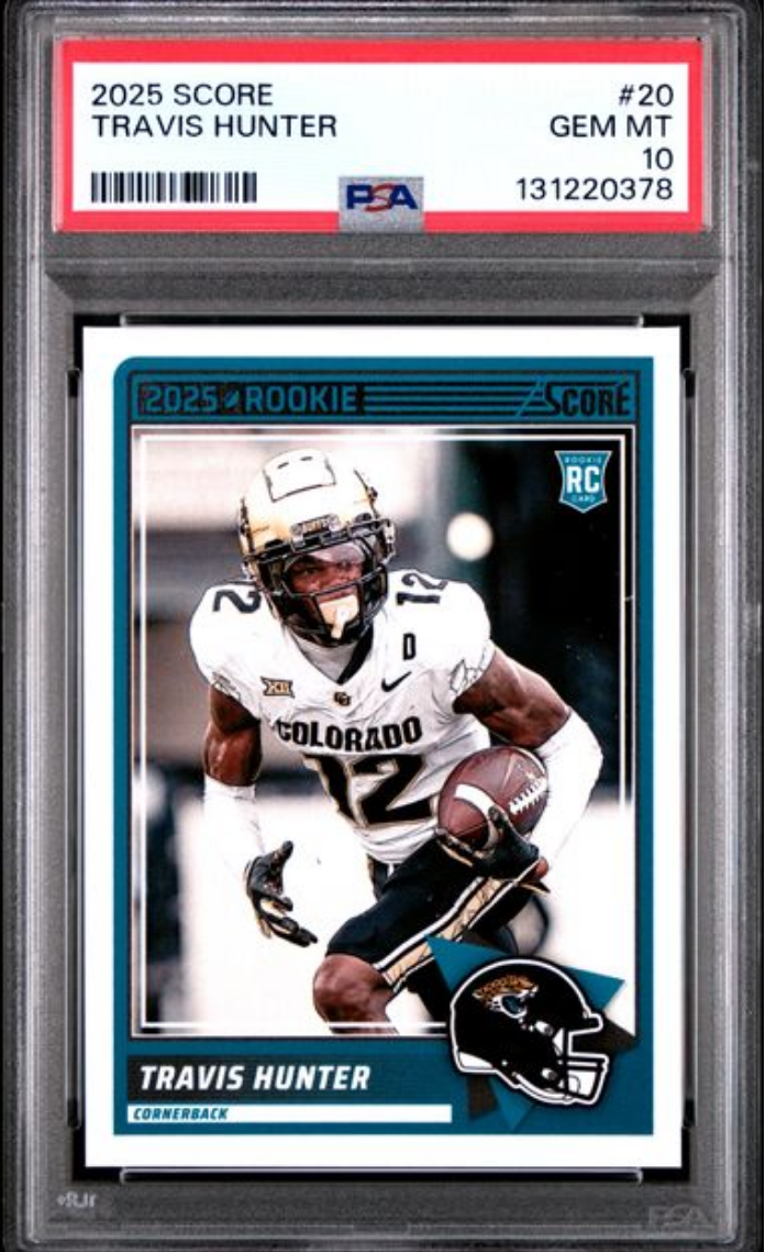 Graded 2025 Panini Score Travis Hunter #20 Rookie RC Football Card PSA 10 Gem Mint