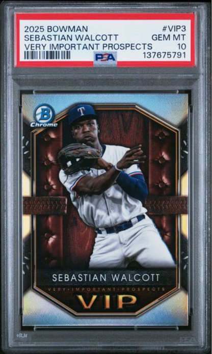 Graded 2025 Topps Bowman Sebastian Walcott #VIP3 Very Important Prospects Rookie RC Baseball Card PSA 10 Gem Mint