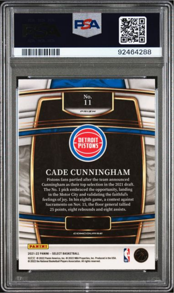 Graded 2021 Panini Select Cade Cunningham #11 Orange Flash Prizm Rookie RC Basketball Card PSA 10 Gem Mint