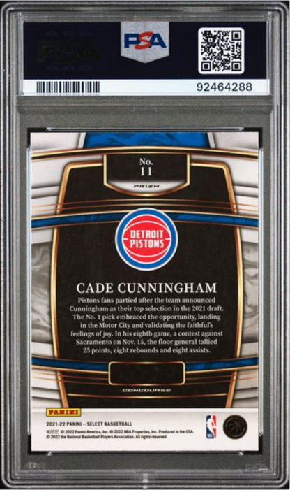 Graded 2021 Panini Select Cade Cunningham #11 Orange Flash Prizm Rookie RC Basketball Card PSA 10 Gem Mint