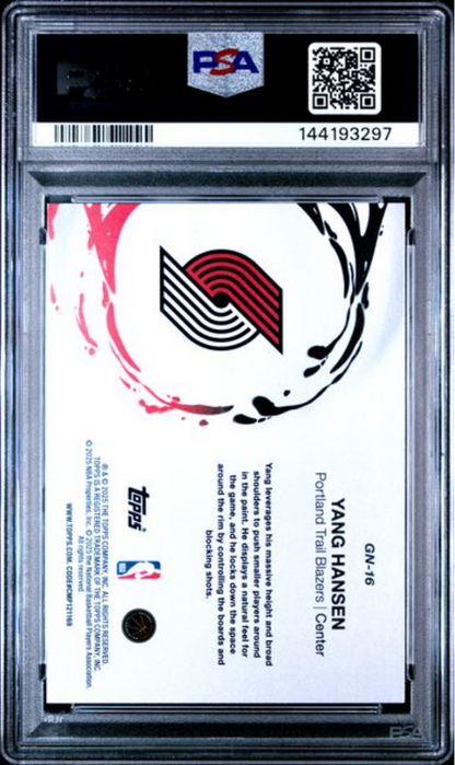Graded 2025 Topps Yang Hansen #GN16 Generation Now Rookie RC Basketball Card PSA 10 Gem Mint