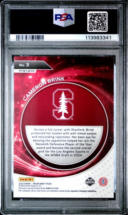 Graded 2024 Panini Prizm Draft Picks Cameron Brink #3 Student Orientation Silver Prizm Rookie RC Basketball Card PSA 10 Gem Mint