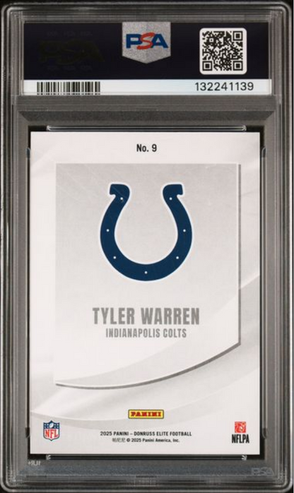 Graded 2025 Panini Donruss Elite Tyler Warren #9 Rookie Elitist Blue /75 Rookie RC Football Card PSA 10 Gem Mint