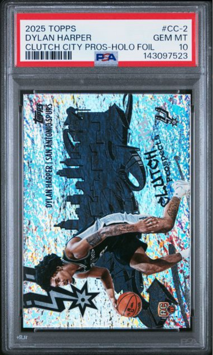 Graded 2025 Topps Dylan Harper #CC2 Clutch City Prospects Holo Foil Rookie RC Basketball Card PSA 10 Gem Mint