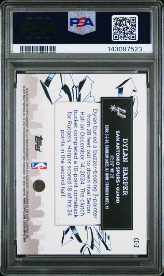 Graded 2025 Topps Dylan Harper #CC2 Clutch City Prospects Holo Foil Rookie RC Basketball Card PSA 10 Gem Mint