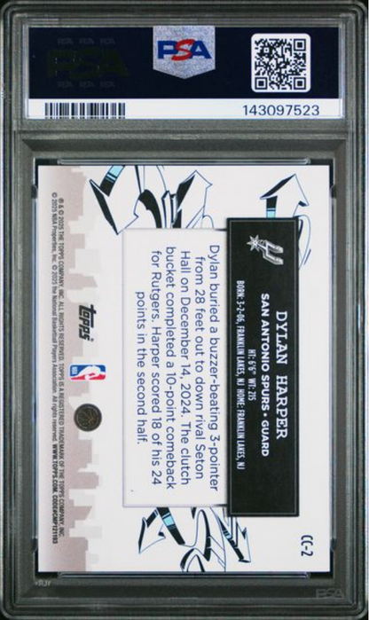 Graded 2025 Topps Dylan Harper #CC2 Clutch City Prospects Holo Foil Rookie RC Basketball Card PSA 10 Gem Mint