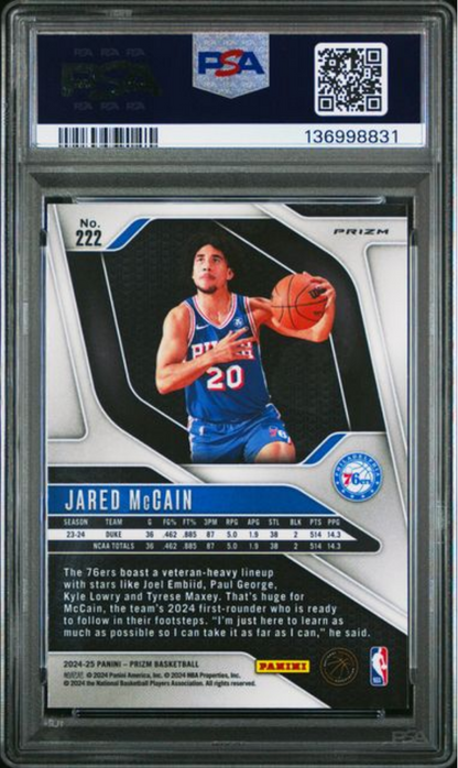 Graded 2024 Panini Prizm Jared McCain #222 Pink Ice Rookie RC Basketball Card PSA 10 Gem Mint