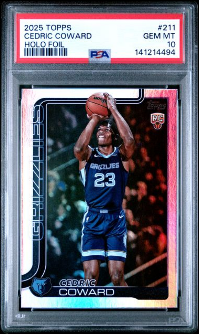 Graded 2025 Topps Cedric Coward #211 Holo Foil Rookie RC Basketball Card PSA 10 Gem Mint