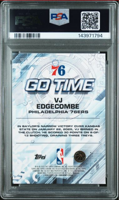 Graded 2025 Topps Chrome VJ Edgecombe #GT18 Go Time Rookie RC Basketball Card PSA 10 Gem Mint