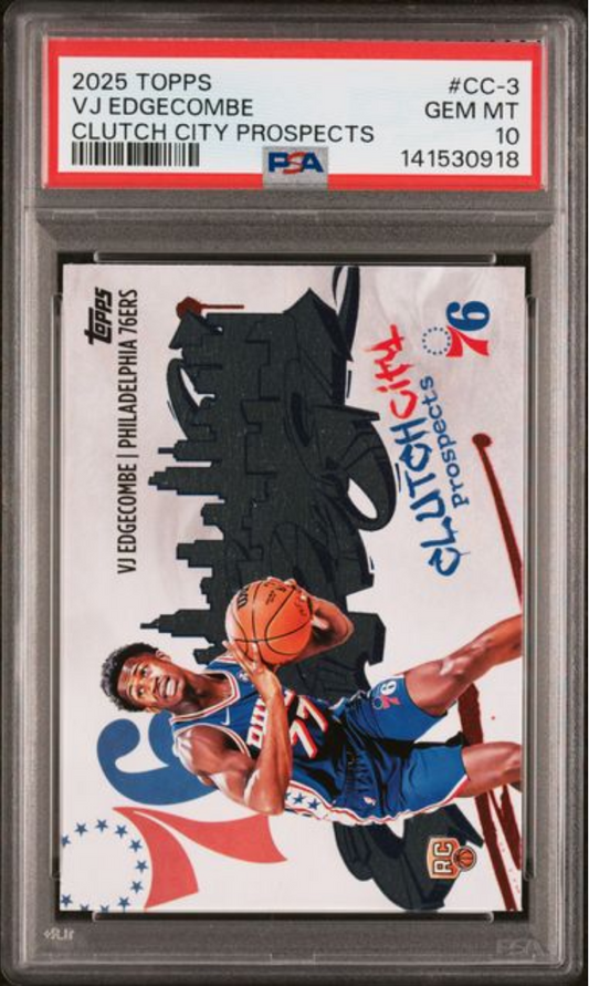 Graded 2025 Topps VJ Edgecombe #CC3 Clutch City Prospects Rookie RC Basketball Card PSA 10 Gem Mint