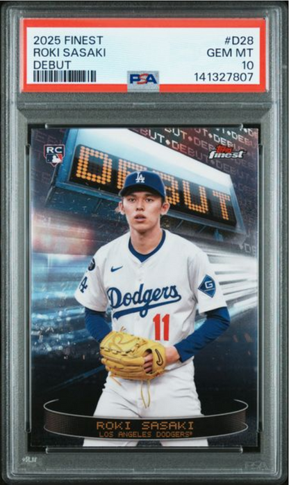 Graded 2025 Topps Finest Roki Sasaki #D28 Debut Rookie RC Baseball Card PSA 10 Gem Mint