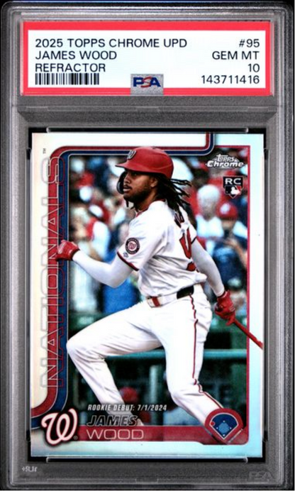 Graded 2025 Topps Chrome Update James Wood #95 Refractor Rookie RC Baseball Card PSA 10 Gem Mint
