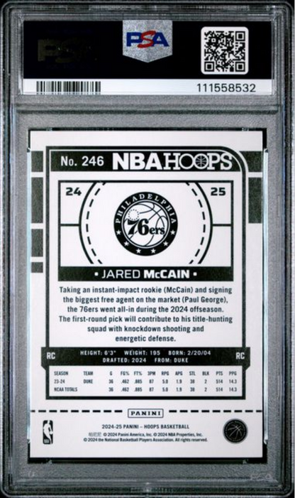 Graded 2024 Panini Hoops Jared McCain #246 Rookie RC Basketball Card PSA 10 Gem Mint