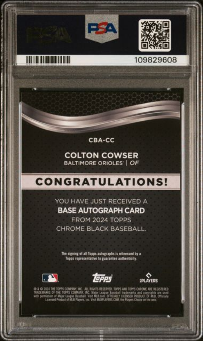 Graded 2024 Topps Chrome Black Colton Cowser #CC Autograph Rookie RC Baseball Card PSA 10 Gem Mint
