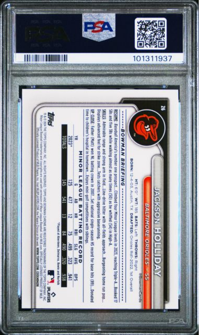 Graded 2024 Topps Bowman Chrome Mega Box Jackson Holliday #26 Rookie RC Baseball Card PSA 10 Gem Mint