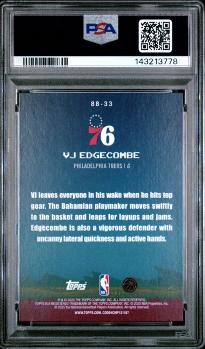 Graded 2025 Topps VJ Edgecombe #8B-33 8 Bit Ballers Rookie RC Basketball Card PSA 10 Gem Mint