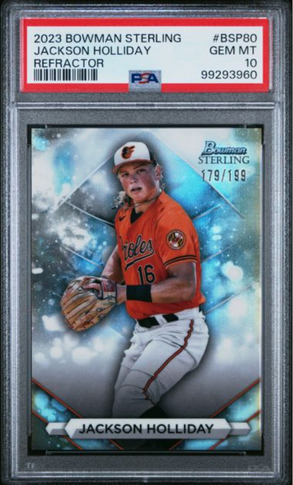 Graded 2023 Topps Bowman Sterling Jackson Holliday #BSP80 Refractor /199 Rookie RC Baseball Card PSA 10 Gem Mint