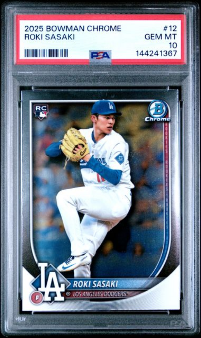 Graded 2025 Topps Bowman Chrome Roki Sasaki #12 Rookie RC Baseball Card PSA 10 Gem Mint