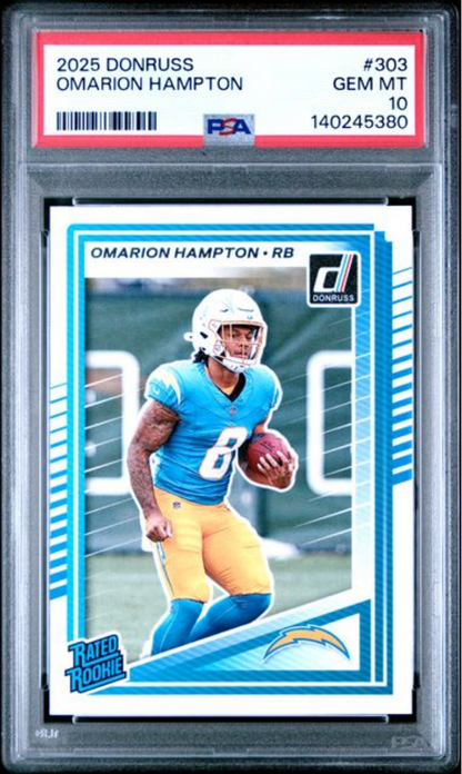 Graded 2025 Panini Donruss Omarion Hampton #303 Rookie RC Football Card PSA 10 Gem Mint