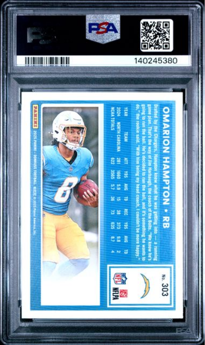 Graded 2025 Panini Donruss Omarion Hampton #303 Rookie RC Football Card PSA 10 Gem Mint