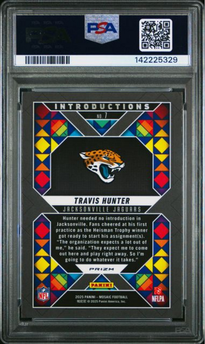 Graded 2025 Panini Mosaic Travis Hunter #7 Introductions Silver Rookie RC Football Card PSA 10 Gem Mint