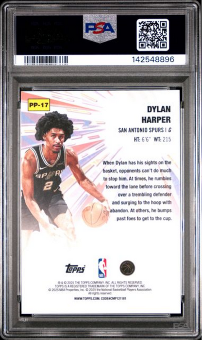 Graded 2025 Topps Dylan Harper #PP17 Power Players Holo Foil Rookie RC Basketball Card PSA 10 Gem Mint