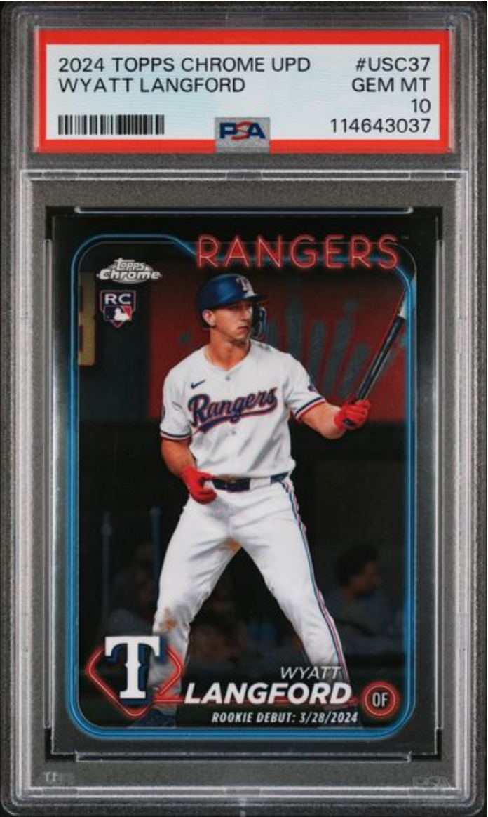 Graded 2024 Topps Chrome Update Wyatt Langford #USC37 Rookie RC Baseball Card PSA 10 Gem Mint