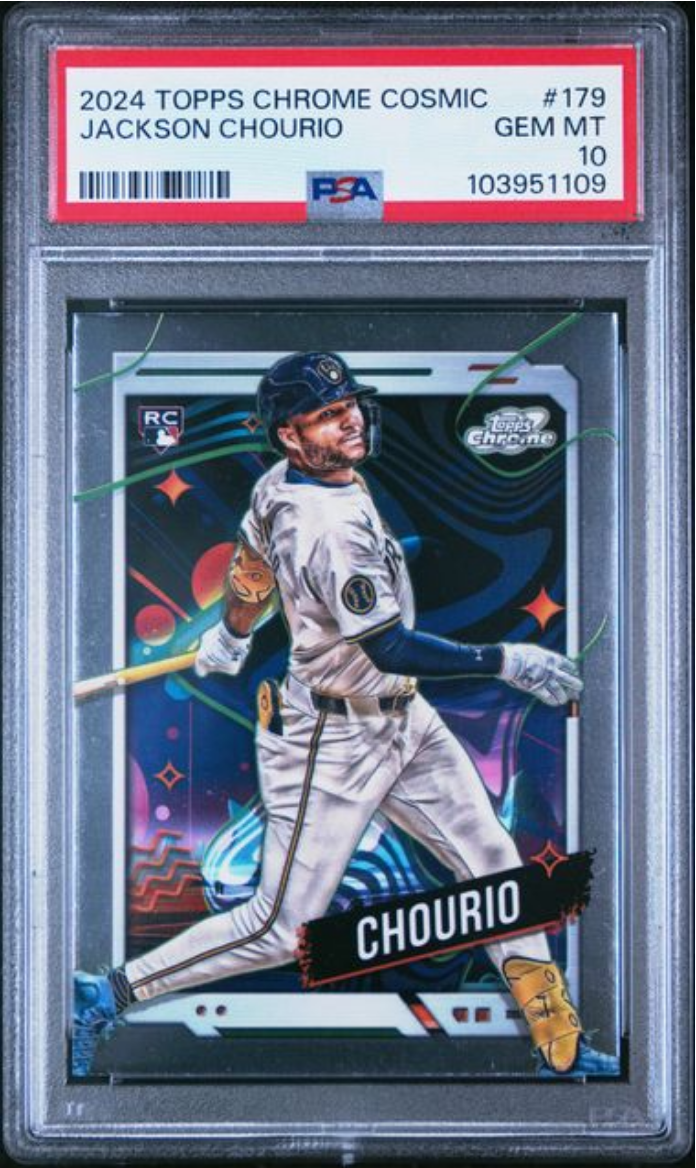 Graded 2024 Topps Cosmic Chrome Jackson Chourio #179 Rookie RC Baseball Card PSA 10 Gem Mint
