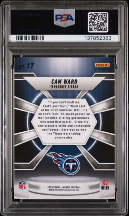 Graded 2025 Panini Mosaic Cam Ward #17 Center Stage Silver Rookie RC Football Card PSA 10 Gem Mint
