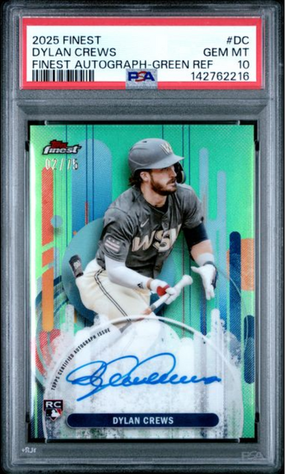 Graded 2025 Topps Finest Dylan Crews #DC Finest Autograph Green Refractor /75 Rookie RC Baseball Card PSA 10 Gem Mint