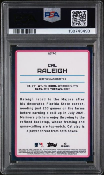 Graded 2022 Topps Bowman Cal Raleigh #ROYF7 Chrome ROY Favorites Rookie RC Baseball Card PSA 10 Gem Mint