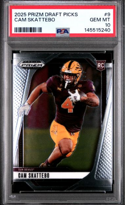 Graded 2025 Panini Prizm Draft Picks Cam Skattebo #9 Rookie RC Football Card PSA 10 Gem Mint