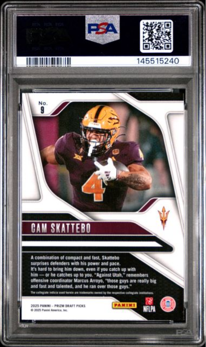 Graded 2025 Panini Prizm Draft Picks Cam Skattebo #9 Rookie RC Football Card PSA 10 Gem Mint