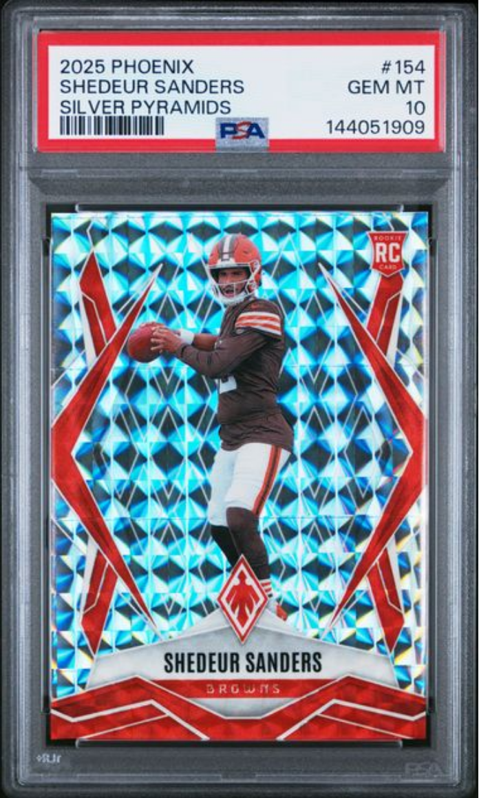 Graded 2025 Panini Phoenix Shedeur Sanders #154 Silver Pyramids Rookie RC Football Card PSA 10 Gem Mint