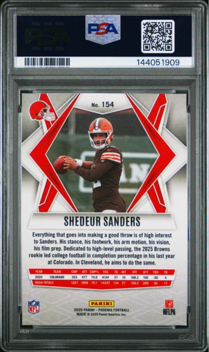 Graded 2025 Panini Phoenix Shedeur Sanders #154 Silver Pyramids Rookie RC Football Card PSA 10 Gem Mint