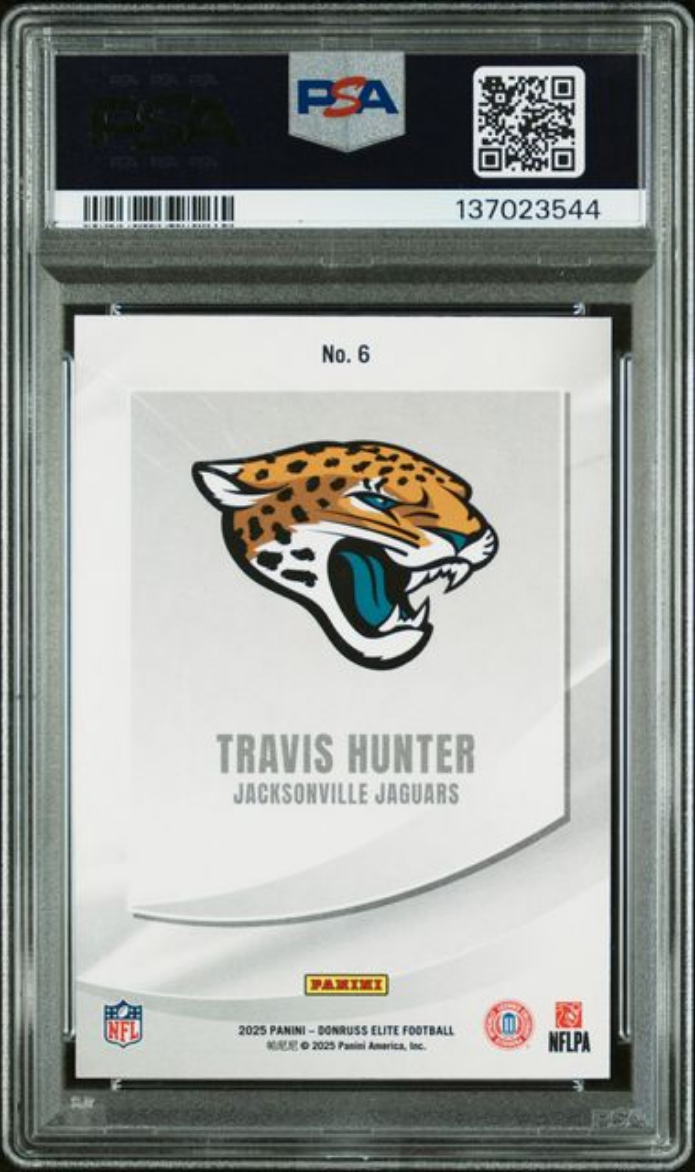 Graded 2025 Panini Donruss Elite Travis Hunter #6 Rookie Elitist /799 Rookie RC Football Card PSA 10 Gem Mint