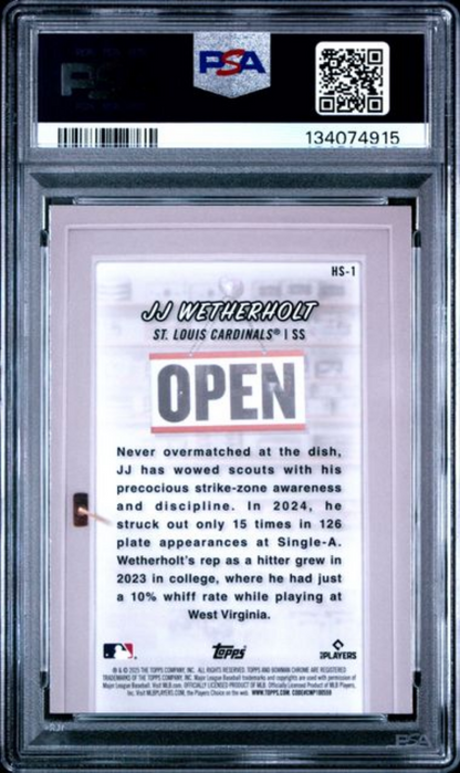Graded 2025 Topps Bowman JJ Wetherholt #HS1 Hobby Stars Rookie RC Baseball Card PSA 10 Gem Mint