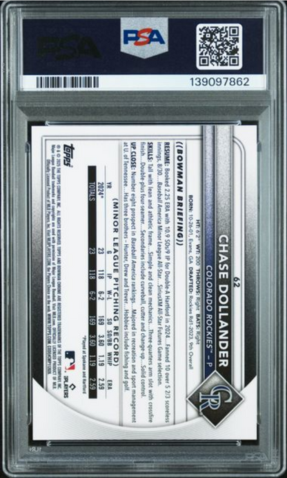 Graded 2025 Topps Bowman Chrome Chase Dollander #62 Orange Geometric /25 Rookie RC Baseball Card PSA 10 Gem Mint