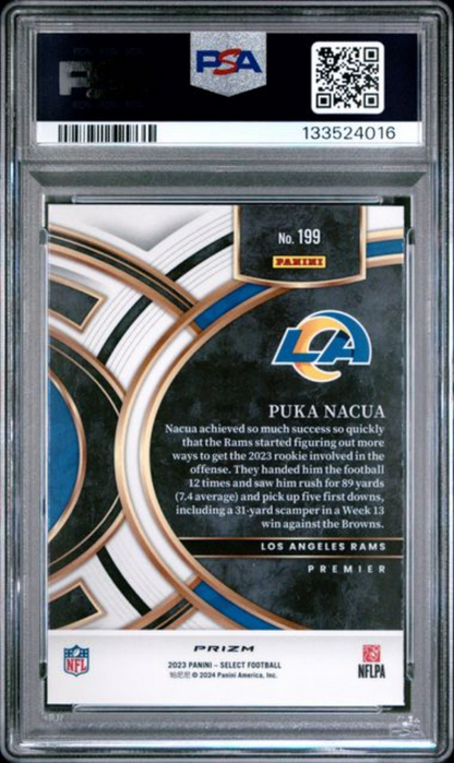 Graded 2023 Panini Select Puka Nacua #199 Silver Prizm Rookie RC Football Card PSA 10 Gem Mint