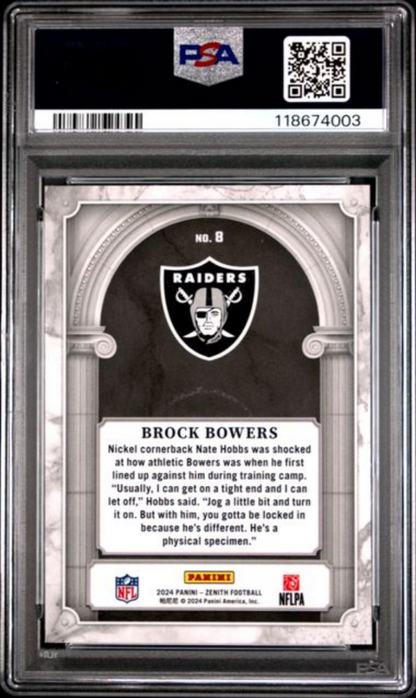 Graded 2024 Panini Zenith Brock Bowers #8 Z Marquee Rookie RC Football Card PSA 10 Gem Mint