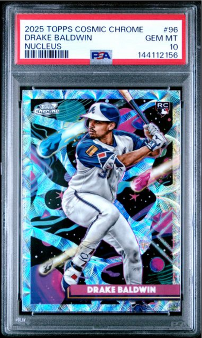 Graded 2025 Topps Cosmic Chrome Drake Baldwin #96 Nucleus Rookie RC Baseball Card PSA 10 Gem Mint