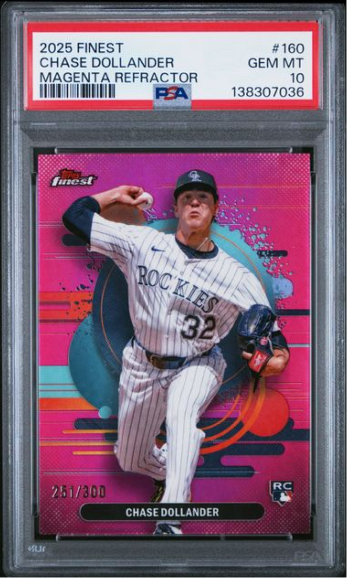 Graded 2025 Topps Finest Chase Dollander #160 Magenta Refractor /300 Rookie RC Baseball Card PSA 10 Gem Mint