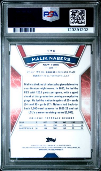 Graded 2024 Topps Resurgence Malik Nabers #170 Surge Refractor /399 Rookie RC Football Card PSA 10 Gem Mint