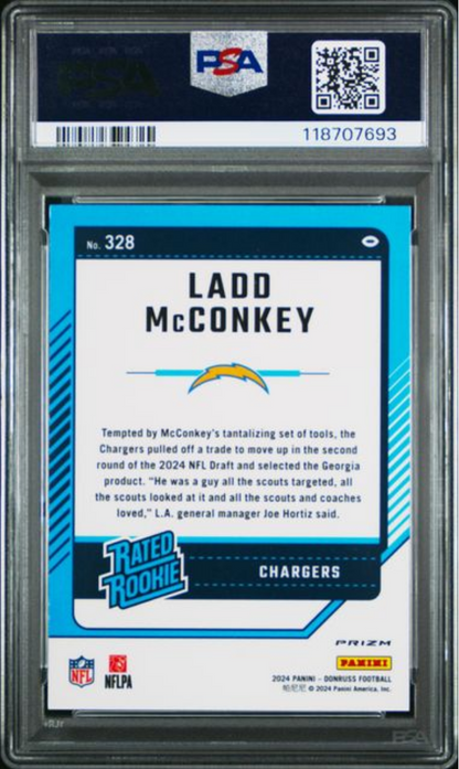 Graded 2024 Panini Donruss Ladd McConkey #328 Optic Preview Rookie RC Football Card PSA 10 Gem Mint
