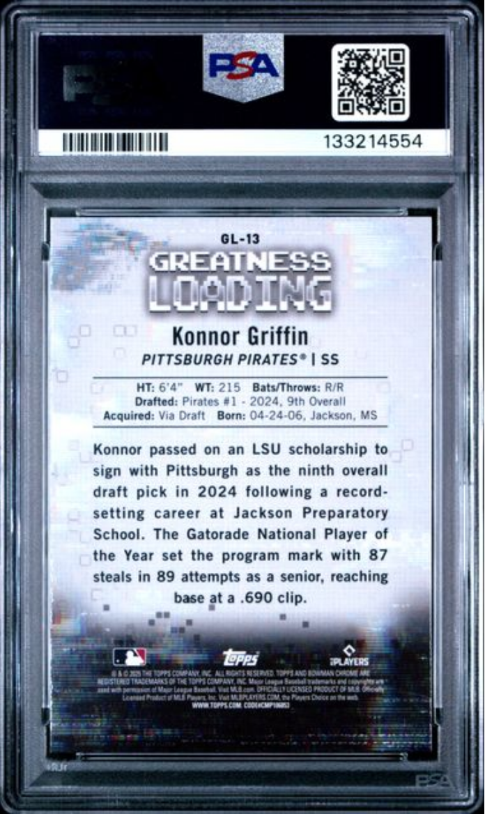 Graded 2025 Topps Bowman Konnor Griffin #GL13 Greatness Loading Rookie RC Baseball Card PSA 9 Mint