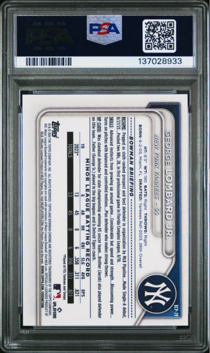 Graded 2024 Topps Bowman Mega Box George Lombard Jr #79 Chrome Prospects Rookie RC Baseball Card PSA 10 Gem Mint