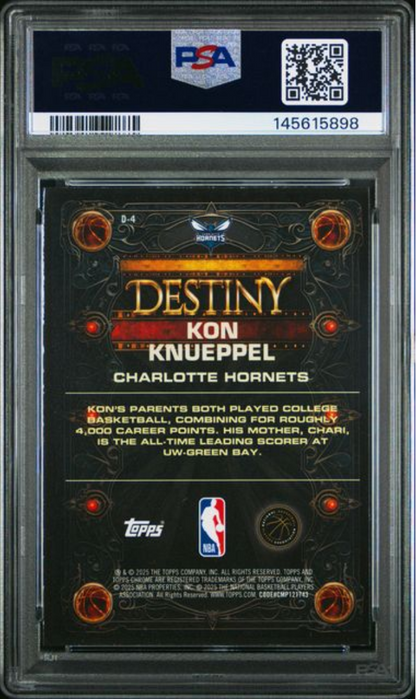Graded 2025 Topps Chrome Kon Knueppel #D4 Destiny Rookie RC Basketball Card PSA 9 Mint